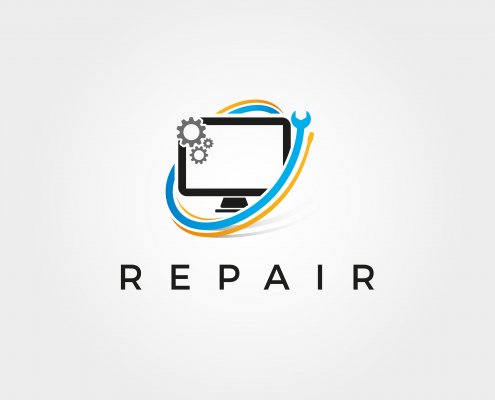 Computer icon with tools to fix issues.