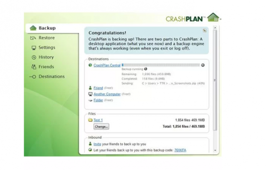 crashplan online backup screenshot